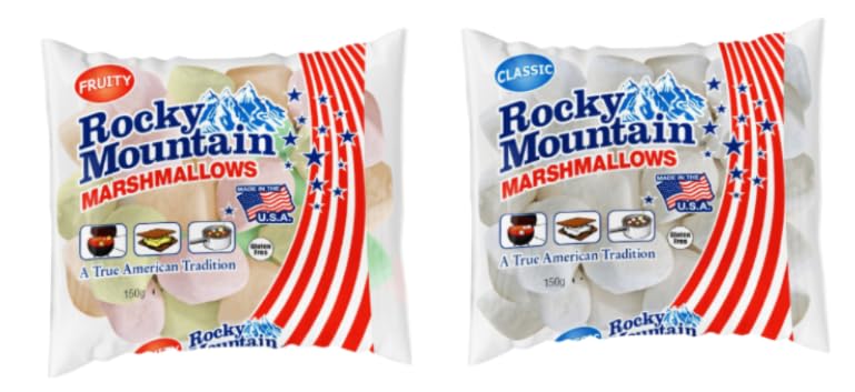 Rocky Mountain Marshmallows, Classic and Fruity Varieties, Gluten Free.