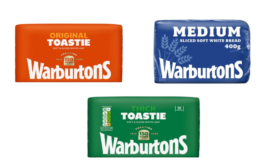 Warburtons Soft & Sliced White Bread, Original Toastie, Thick Toastie, and Medium Sliced Loaf