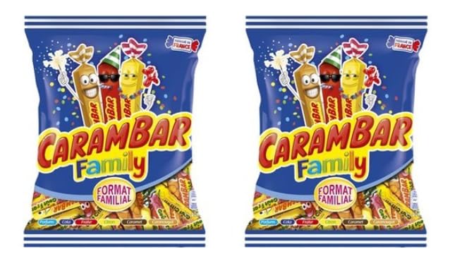 Carambar Family Assorted Chewy Candy, Family Format Bag, Made in France, Multiple Flavours - Pack of 2