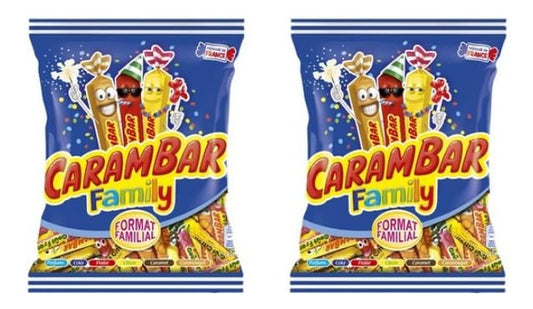 Carambar Family Assorted Chewy Candy, Family Format Bag, Made in France, Multiple Flavours - Pack of 2
