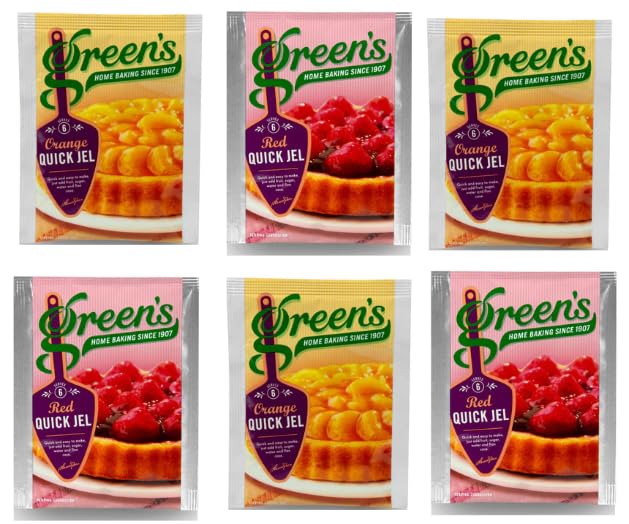 Green's Quick Jel Dessert Mix - 3 x Orange and 3 x Red