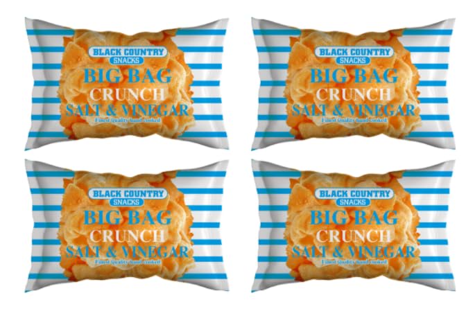 Black Country Snacks Big Bag Crunch Salt & Vinegar, Finest Quality Hand Cooked Crisps, Pack of 4