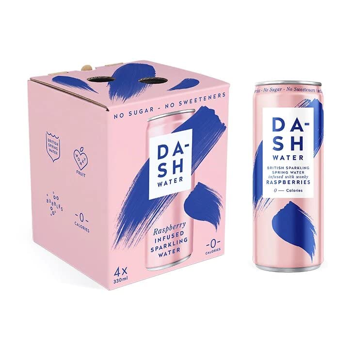 Dash Raspberry Infused Sparkling Water, 4 x 330ml