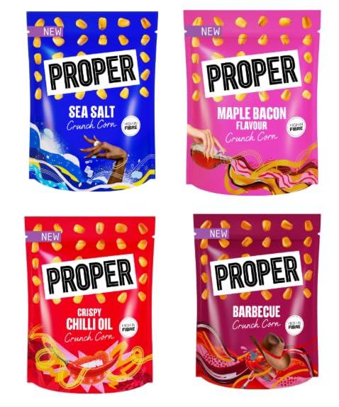PROPER Crunch Corn Variety Pack, Sea Salt, Maple Bacon, Crispy Chilli Oil, Barbecue, High Fibre