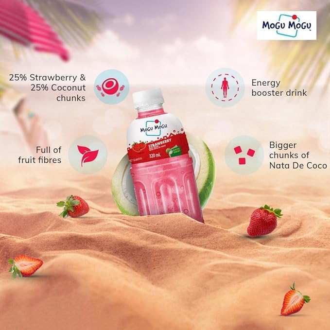 Mogu Mogu Strawberry Flavour Drink with NATA de Coco - 6 x 320ml