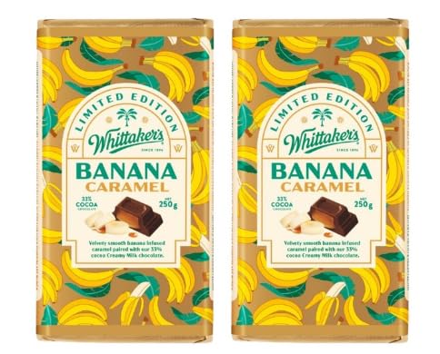 Whittaker's Banana Caramel Chocolate Block, Limited Edition, 33% Cocoa Creamy Milk Chocolate, 250g, Pack of 2