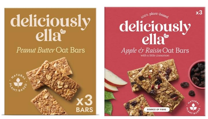 Deliciously Ella Oat Bars - Peanut Butter 3x50g and Apple & Raisin 3x50g