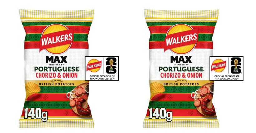 Walkers MAX Portuguese Chorizo & Onion Crisps, Made with British Potatoes, Pack of 2