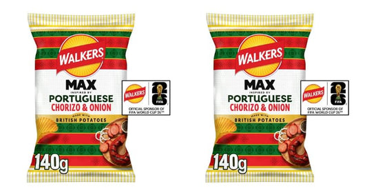 Walkers MAX Portuguese Chorizo & Onion Crisps, Made with British Potatoes, Pack of 2