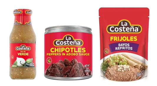 Mini Mexican Pack - La Costeña Salsa Verde, Chipotles Peppers in Adobo Sauce, and Frijoles Bayos Refritos, Variety Pack