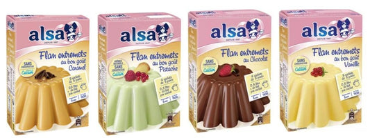 Alsa Flan Entremets Dessert Mix, Caramel, Pistache, Chocolat, and Vanille Flavours, with Calcium