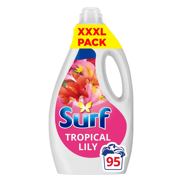 Surf Tropical Lily Laundry Washing Liquid Detergent with a joy-infused fragrance & natural essential oils lasting up to 12 hours in wear for brilliantly clean results 95 washes 2.565 L