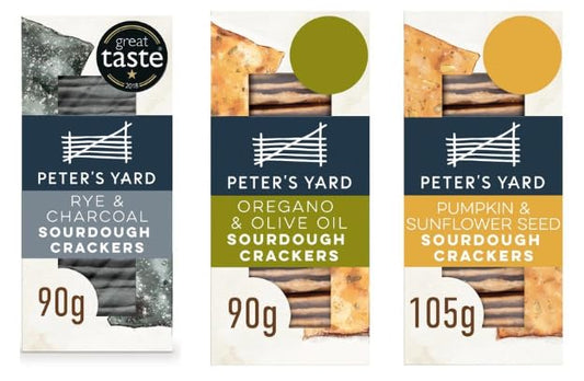 Peter's Yard Sourdough Crackers - Rye & Charcoal, Oregano & Olive Oil, Pumpkin & Sunflower Seed