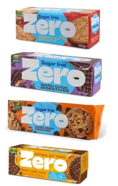 Zero Sugar Free Biscuits Variety Pack, Digestive, Dark Choc Digestives, Choc Chip Cookies, Zingy Dark Choc Ginger Oaties