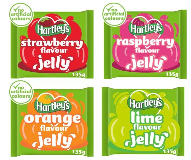Hartley's Flavour Jelly Variety Pack, Strawberry, Raspberry, Orange and Lime, No Artificial Colours, 135g
