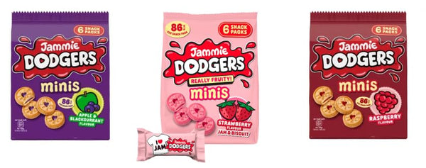 Jammie Dodgers Minis Biscuits, Strawberry, Raspberry, Apple & Blackcurrant Flavour, 6 Snack Packs