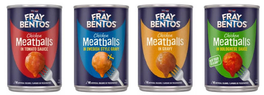 Fray Bentos Chicken Meatballs Bundle - in Tomato Sauce, Swedish Style Gravy, Gravy, and Bolognese
