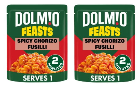 DOLMIO FEASTS Spicy Chorizo Fusilli Pasta, Ready in 2 Minutes - Pack of 2