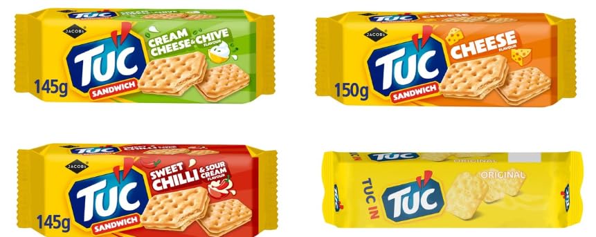 Jacobs TUC Sandwich Crackers, Cream Cheese & Chive, Cheese, Sweet Chilli & Sour Cream, Original Flavours