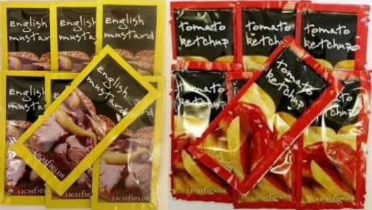 Lichfields English Mustard and Tomato Ketchup Sauce Sachets, Condiment Portions, Mixed Variety Pack - 50 Sachets