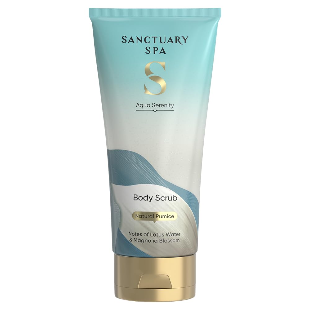 Sanctuary Spa Aqua Serenity Body Scrub, 200ml, Gentle Exfoliating Gel with Natural Pumice, Lotus Water & Magnolia Blossom – Refreshing Ocean-Inspired Fragrance for Smooth, Soft Skin