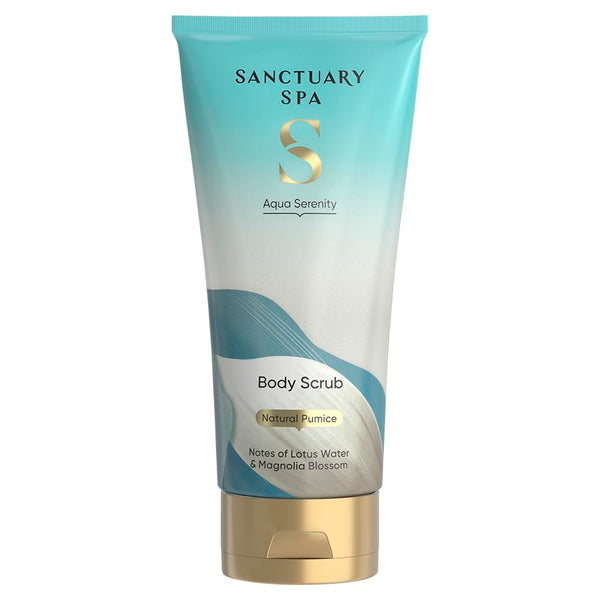 Sanctuary Spa Aqua Serenity Body Scrub, 200ml, Gentle Exfoliating Gel with Natural Pumice, Lotus Water & Magnolia Blossom – Refreshing Ocean-Inspired Fragrance for Smooth, Soft Skin