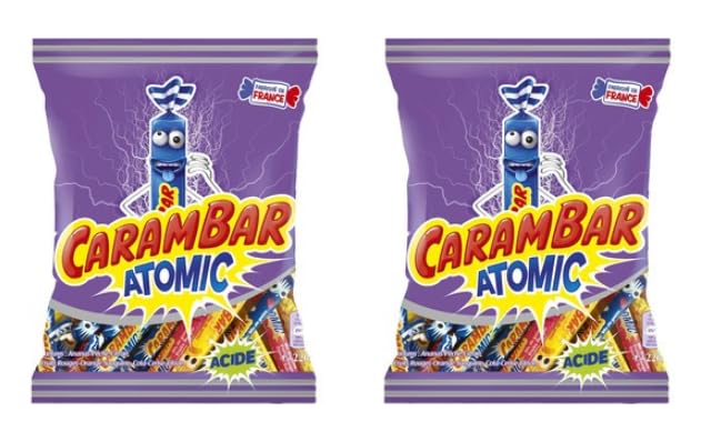 Carambar Atomic Acide Chewy Candy, Assorted Fruit Flavours, Made in France - Pack of 2