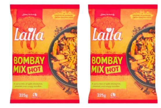 Laila Bombay Mix Hot, Spicy Snack with Split Chickpeas, Peanuts and Crispy Noodles, Pack of 2