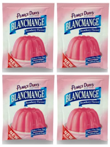 Pearce Duffs BLANCMANGE Strawberry Flavour, Dessert Mix, Makes One Pint, (4 Pack)