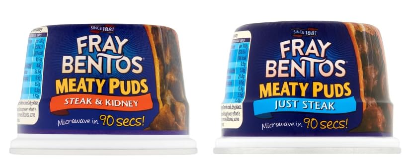 Fray Bentos Meaty Puds, Steak & Kidney and Just Steak, Microwave in 90 Secs