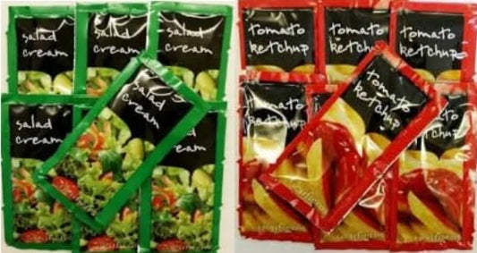 Salad Cream and Tomato Ketchup Sauce Sachets, Condiment Portion Packs, Mixed Variety - 50 Sachets