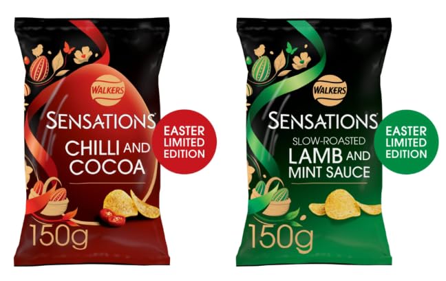 Walkers Sensations Easter Limited Edition Crisps, Chilli and Cocoa, Lamb and Mint Sauce, 150g - (Pack of 2)