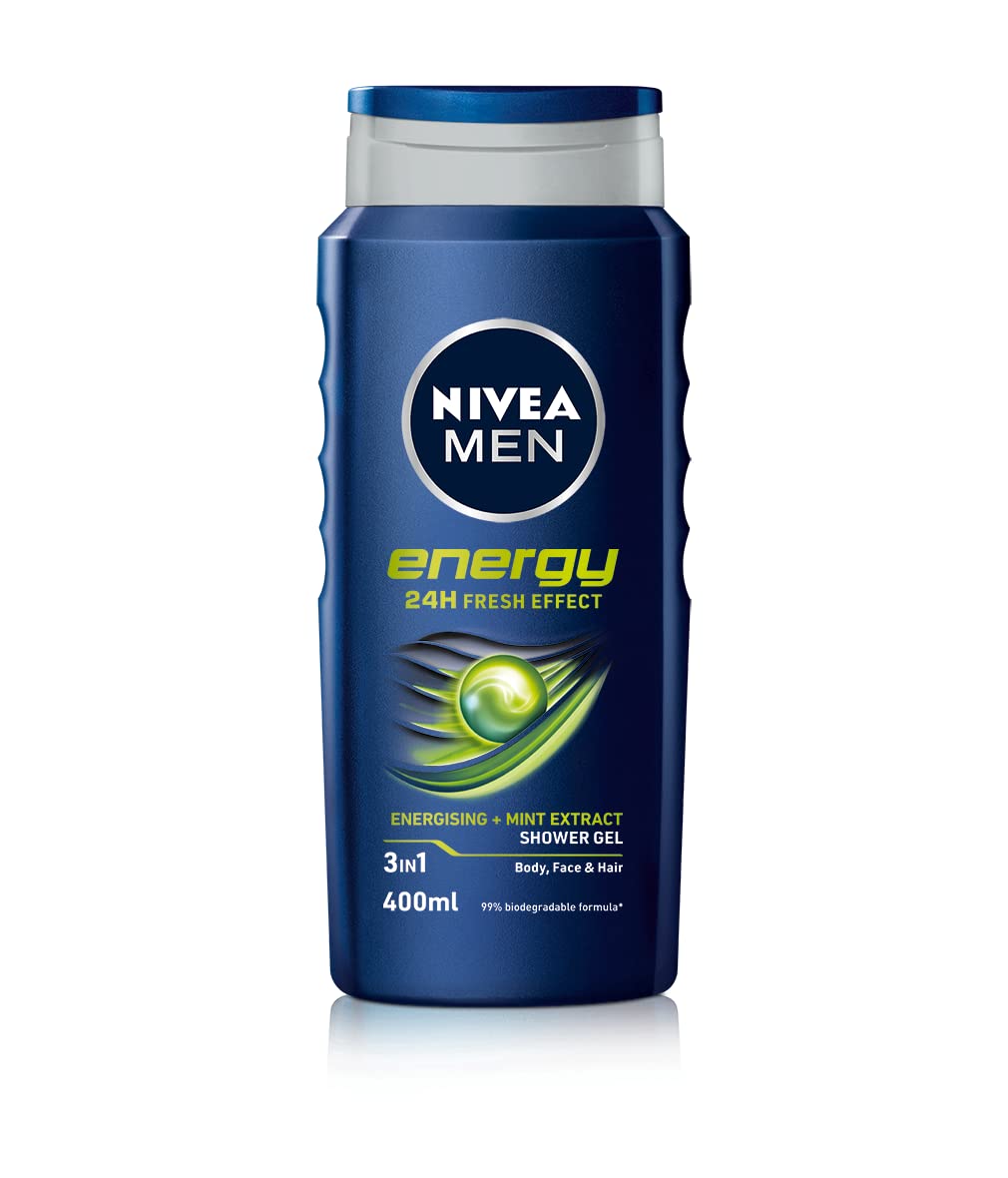 NIVEA MEN Energy Shower Gel (500 ml), Moisturising 3-in-1 Body Wash for Men with Mint Extract, Invigorating and Energising NIVEA MEN Shower Gel