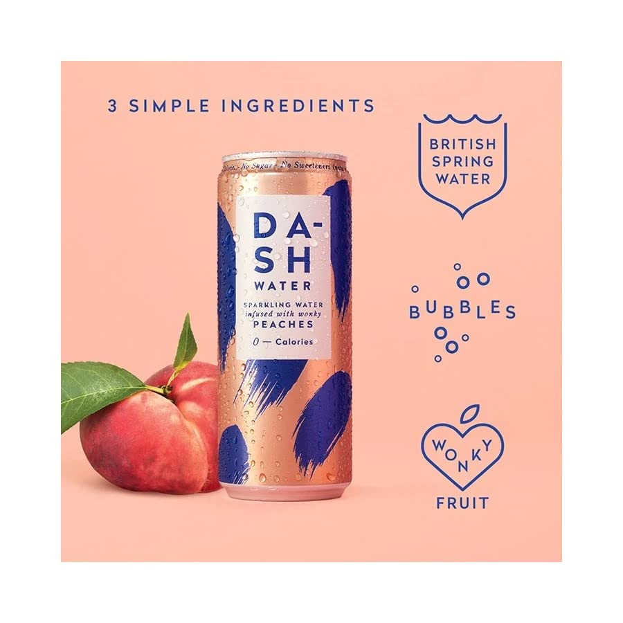 Dash Water Peach Infused Sparkling Water, 4 x 330ml
