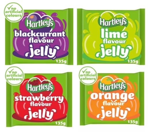 Hartley's Flavour Jelly, Blackcurrant, Lime, Strawberry and Orange Varieties, No Artificial Colours, 135g