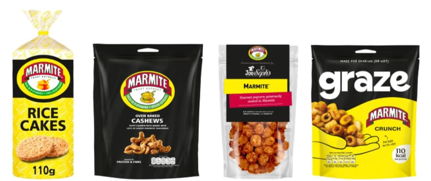 Marmite Variety Pack, Rice Cakes, Oven Baked Cashews, Peanuts, Graze Crunch Snacks