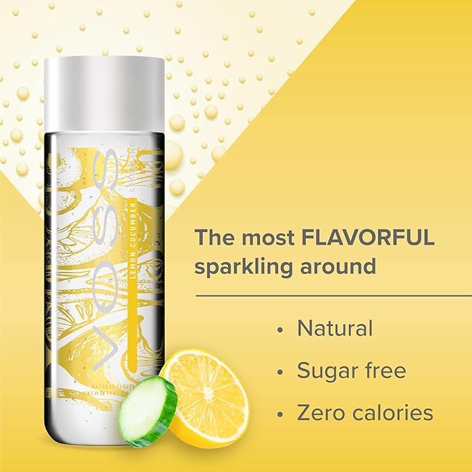 VOSS Lemon Cucumber Sparkling Flavoured Water, Voss Sparkling Water, 375ml Glass Recyclable Bottle