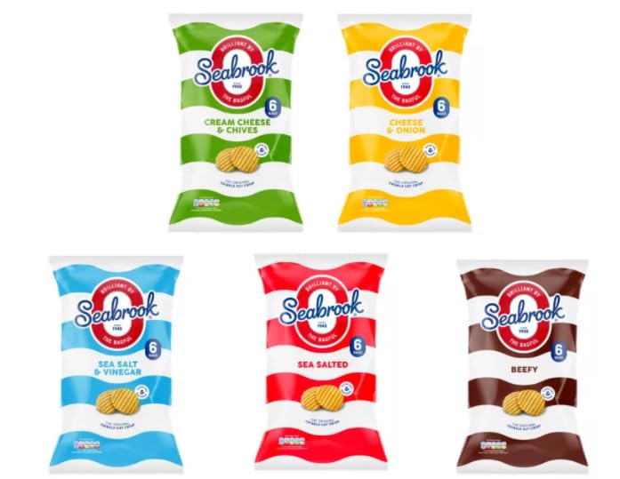 Seabrook Crisps Variety Pack, 5 Flavours, Cream Cheese & Chives, Cheese & Onion, Sea Salt & Vinegar, Sea Salted, Beefy