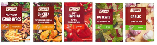 Prymat Seasoning Variety Pack, Kebab-Gyros, Chicken, Sweet Paprika Ground, Bay Leaves Dried, Garlic Dried
