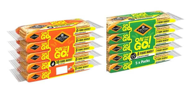 Jacobs On the Go! Crackers, Fibre Boost, Multipack Snack Biscuits
