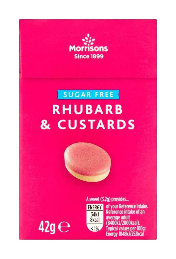 Morrisons Sugar Free Rhubarb & Custard Sweets, 42g (Package may vary)