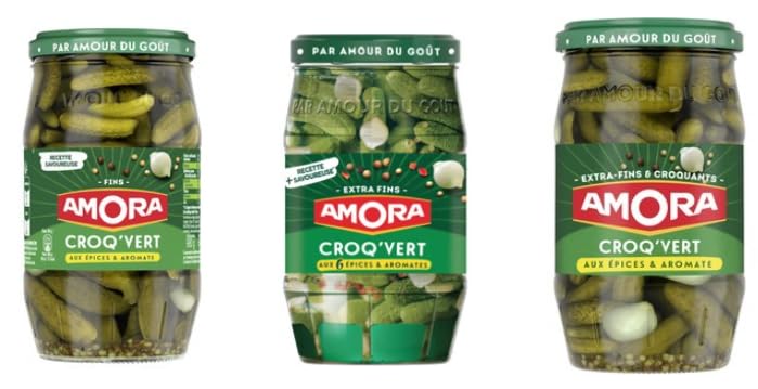 Amora Croq'Vert Cornichons aux Épices & Aromates, Extra-Fins & Croquants, Recette Savoureuse
