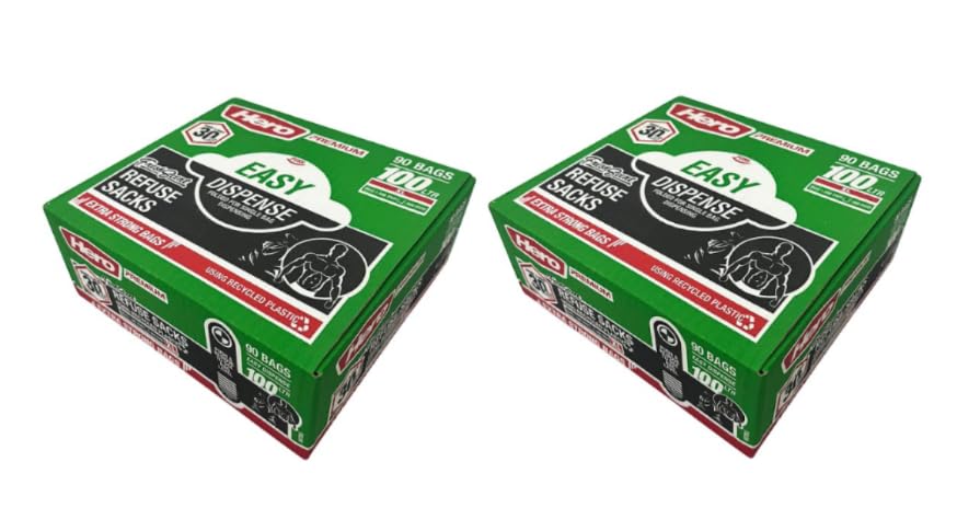 Hero Premium Refuse Sacks, Easy Dispense, Extra Strong, 100 Litre, 90 Bags - (Pack of 2)