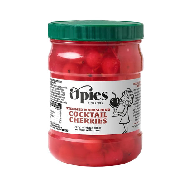Opies Stemmed Maraschino Cocktail Cherries 1.15 kg – Premium Bright Red Cocktail & Garnish Cherries in Flavoured Maraschino Syrup