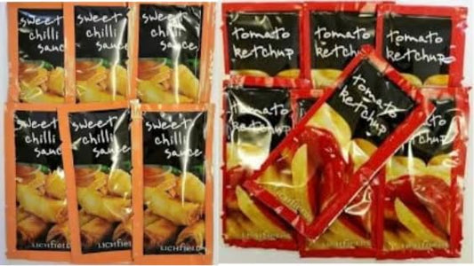 Lichfield Sweet Chilli Sauce and Tomato Ketchup Sachets, Condiment Portions, Multipack - 100 Sachets