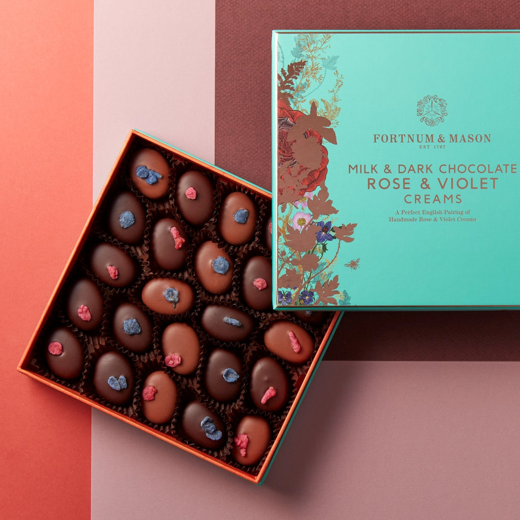 Fortnum & Mason Milk & Dark Chocolate Rose & Violet Creams, 250g