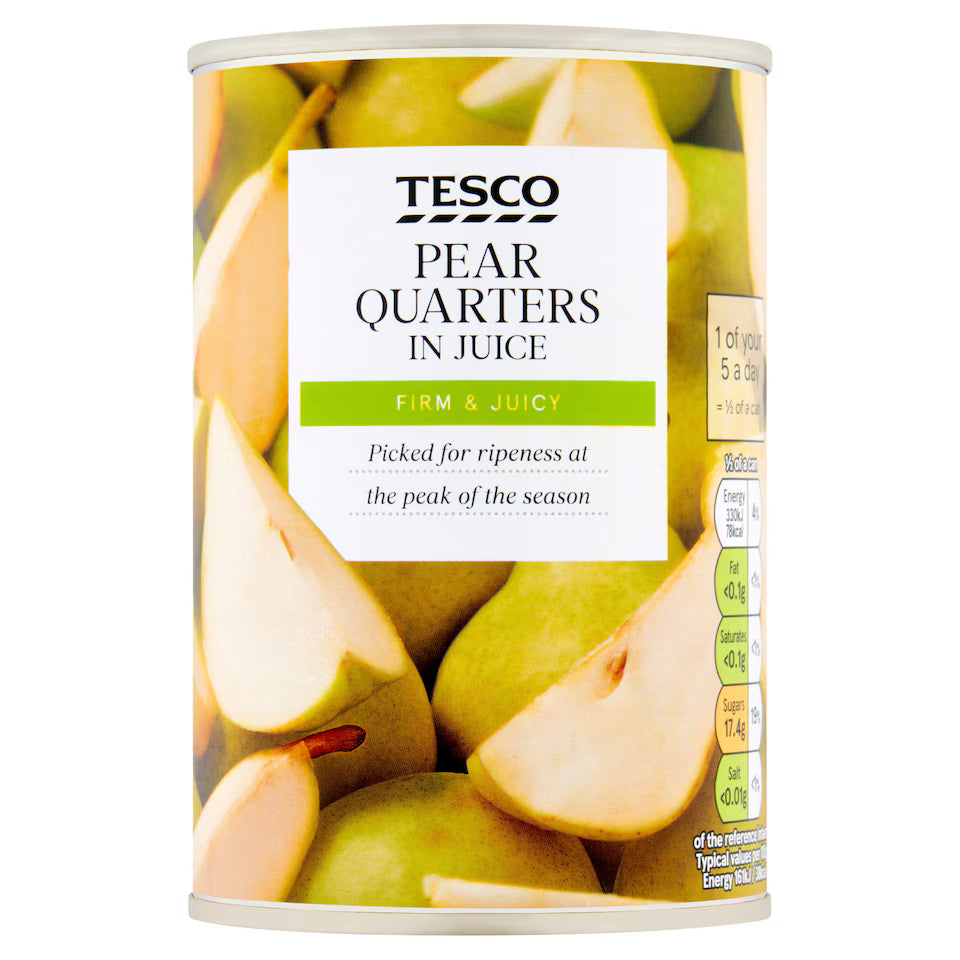 Tesco Pear Quarters in Juice, 410g