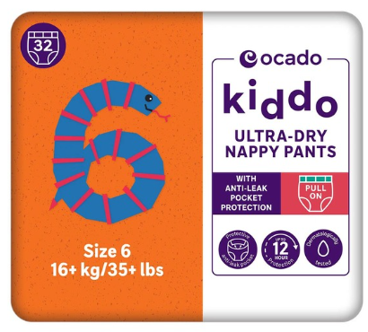 Ocado Kiddo Ultra-Dry Nappy Pants Size 6, 32 per pack