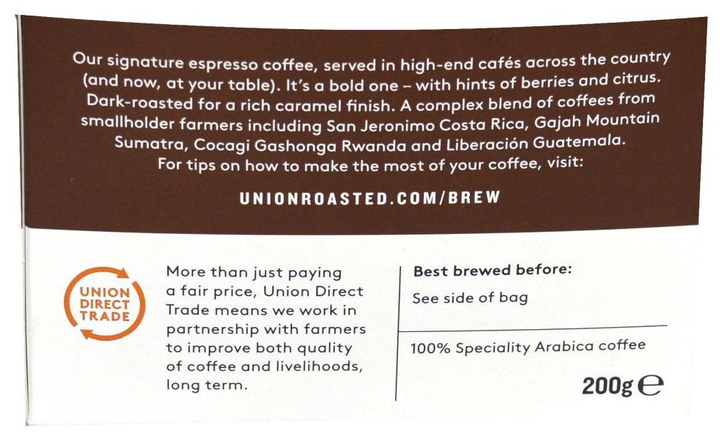Union Hand Roasted Coffee Revelation Espresso ground, 200g