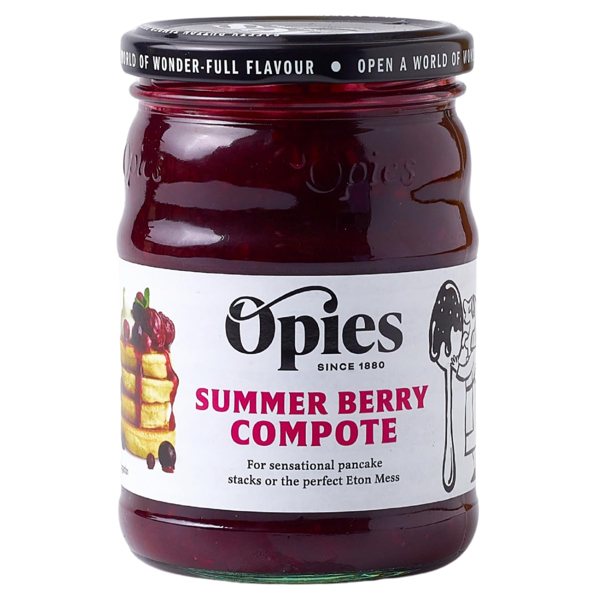 Opies Summer Berry Compote, 400g - bring delicious excitement to fruit desserts, ice cream, cakes, porridge, smoothies and more.